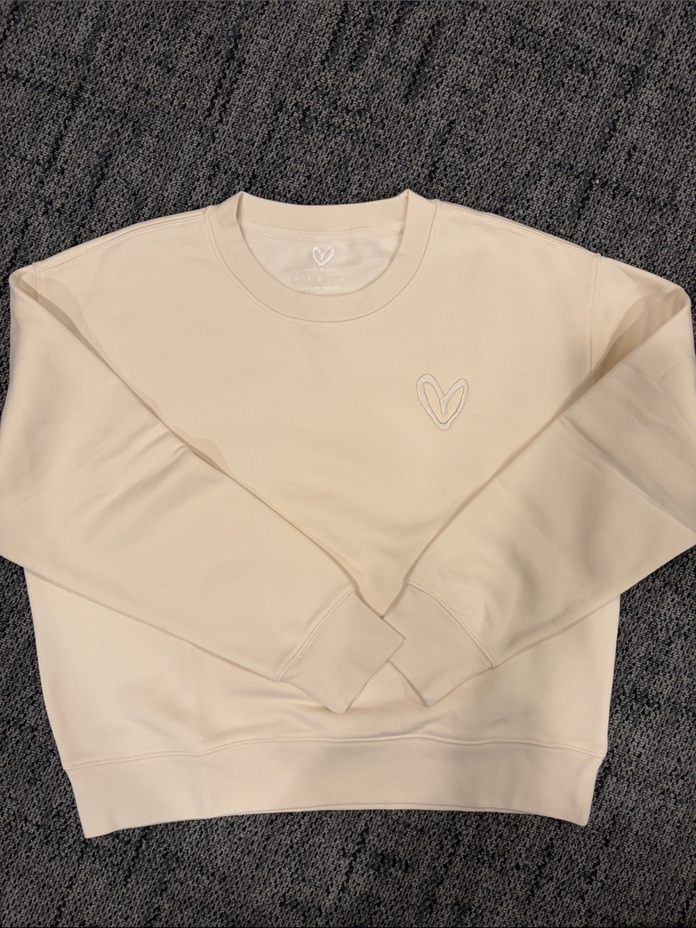 Cream Crewneck Sweatshirt with Heart Embroidery